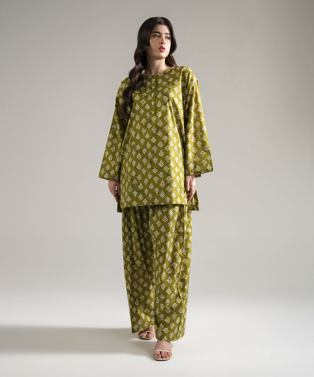 Women's RTW Lawn Printed Green 2 Piece Suit