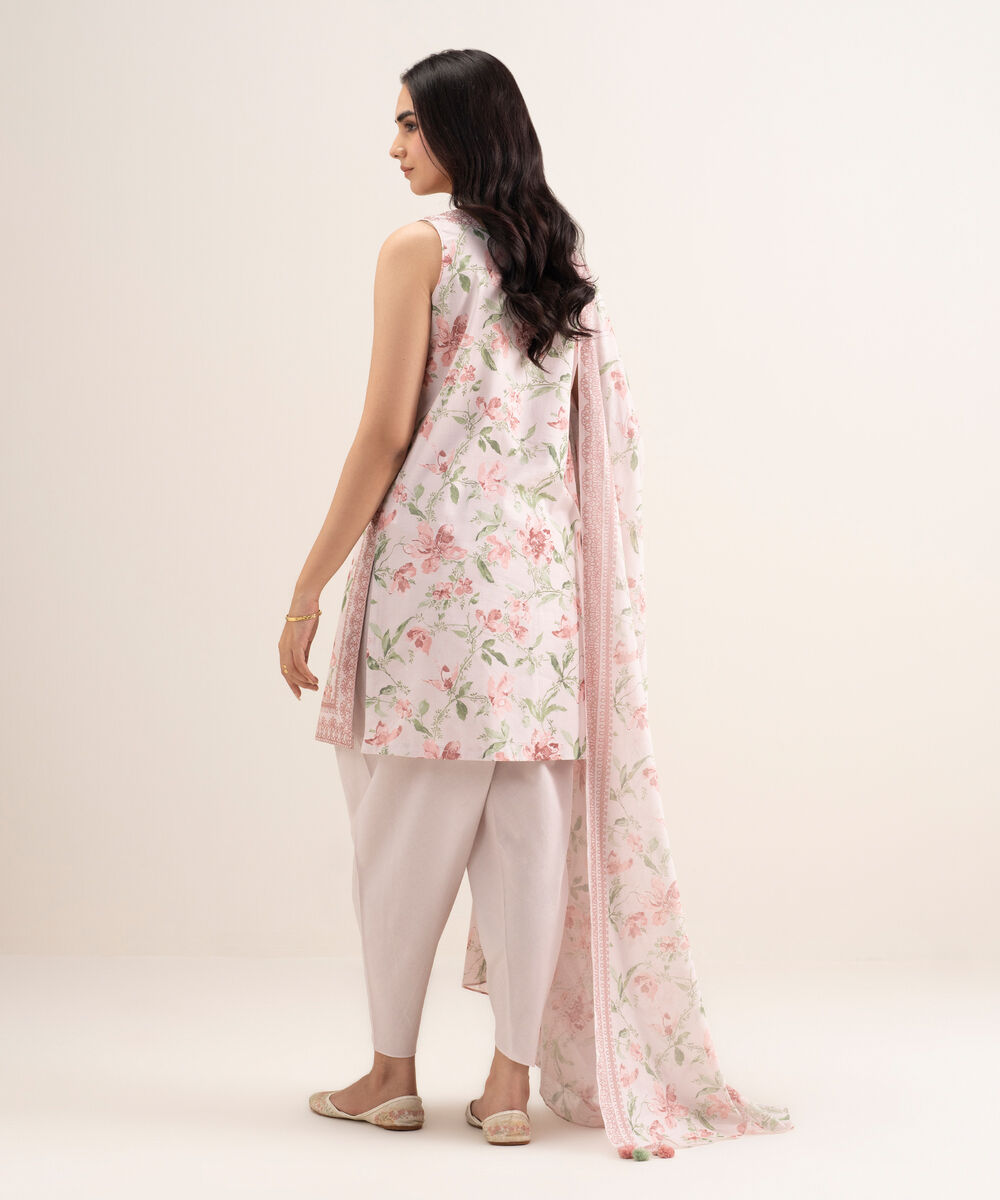 Women's Unstitched Lawn Printed Pink 3 Piece Suit