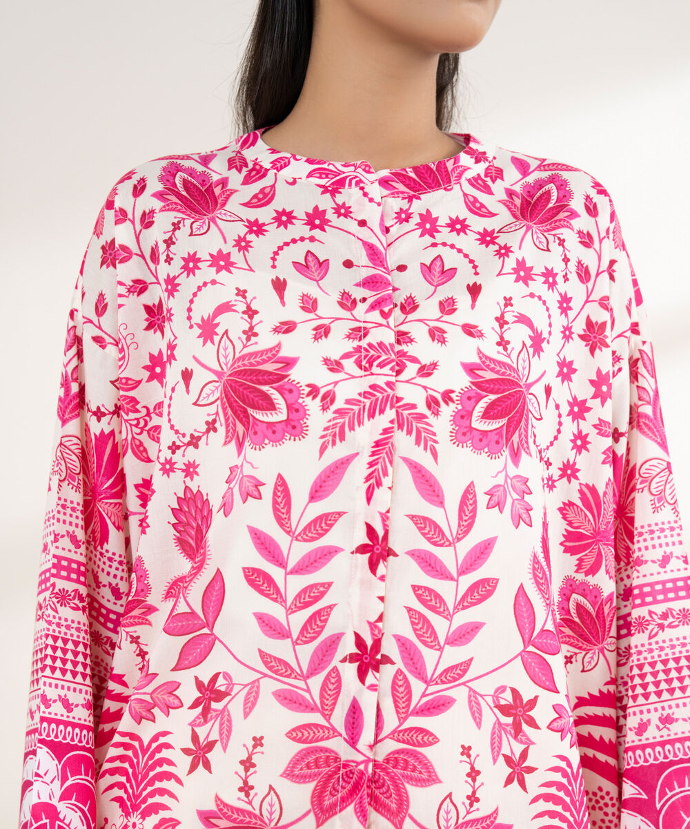 Women's RTW Lawn Pink Printed Boxy Shirt