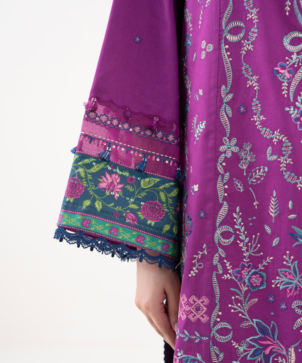 Women's Unstitched Light Cotton Satin Dyed Three Piece Suit