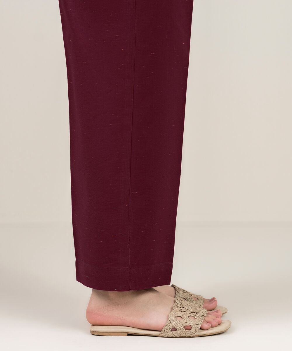 Women's RTW Multi Neps Solid Maroon Straight Pants