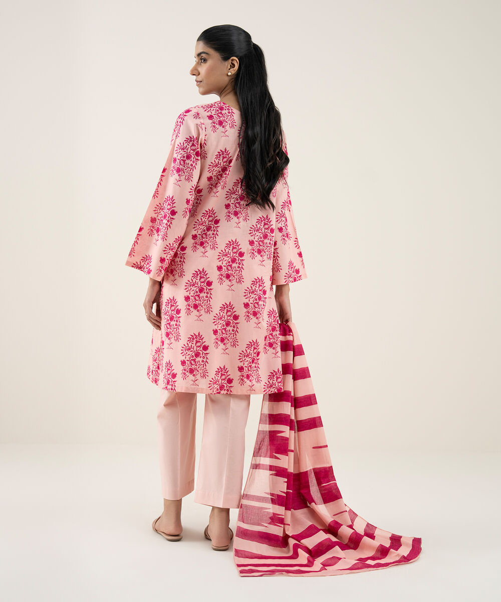 Women's Unstitched Lawn Printed Pink 3 Piece Suit