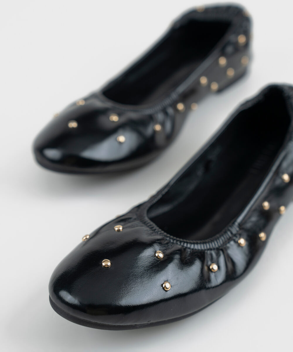 Women's Black Ballet Pumps With Stud Embellishment