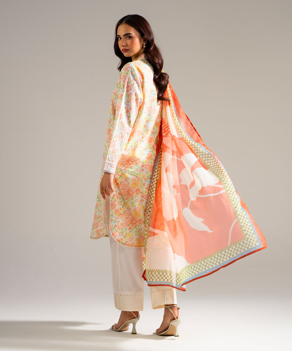 Women's RTW Dobby Embroidered Off White 3 Piece Suit