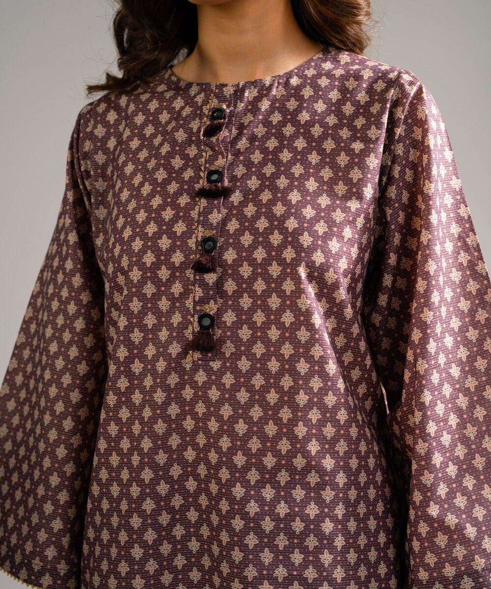 Women's RTW Zari Lawn Printed Purple Straight Shirt