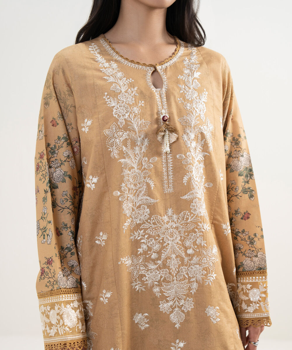 Women's RTW Zari Lawn Embroidered Sand Brown 2 Piece Suit