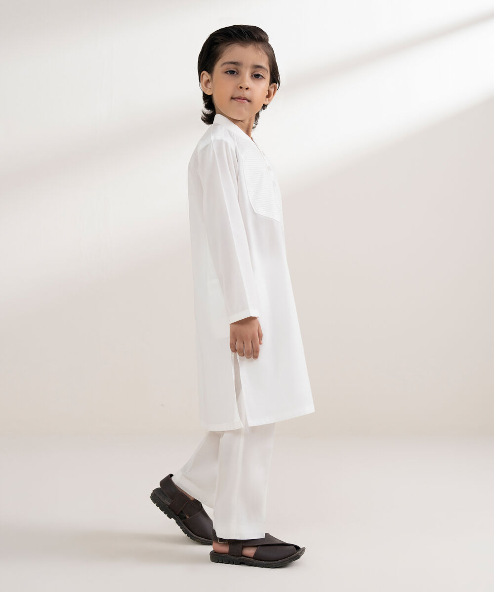 Boys Stitched 100% Cotton Off White Kurta