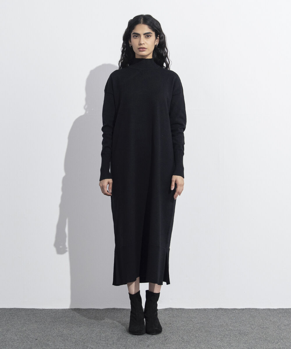 Women's Western Wear Black High Neck Sweater Dress