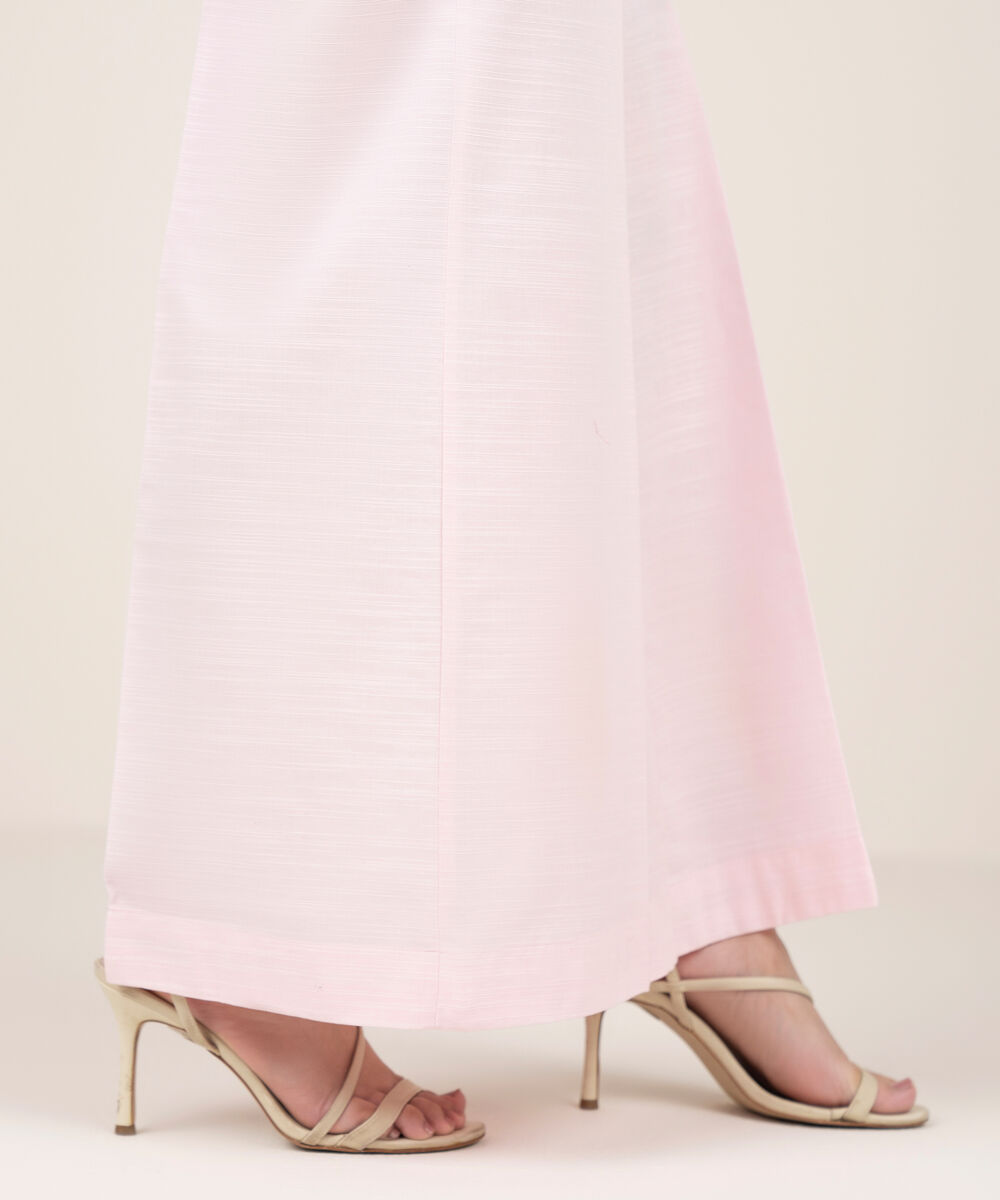 Women's RTW Khaddar Solid Pink Flared Pants