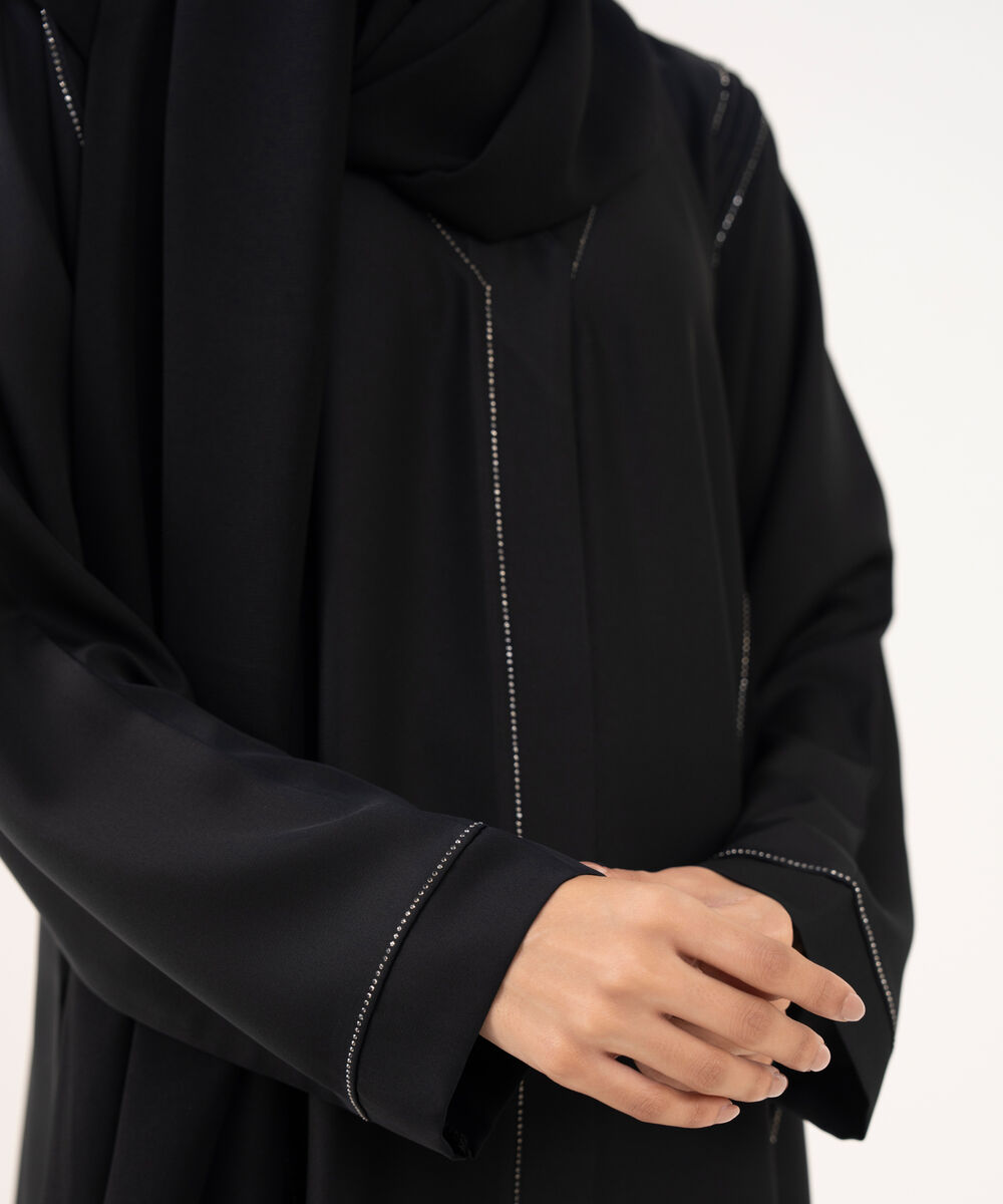 Women's Black Polyester Abaya Set