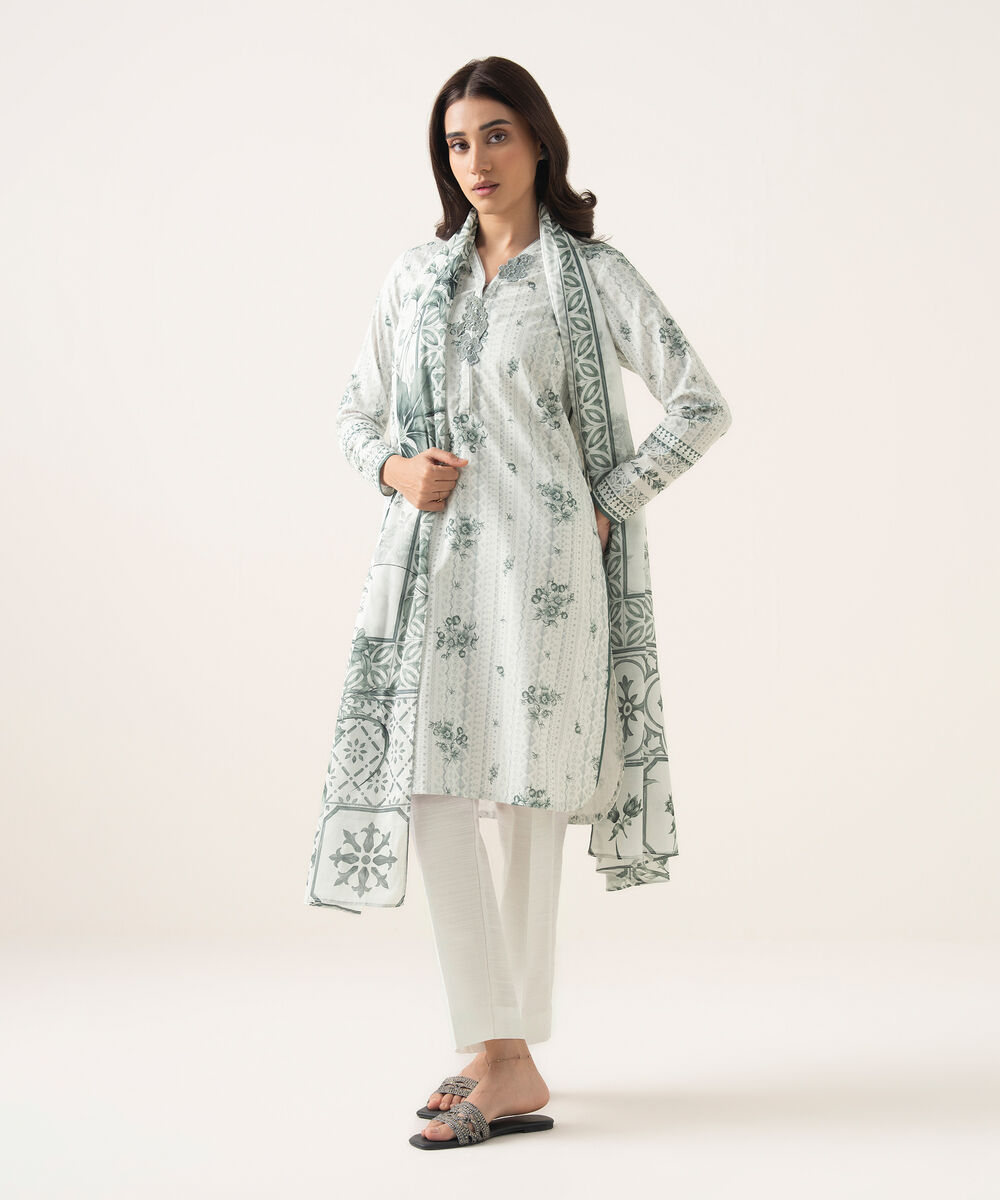 Women's Unstitched Lawn Printed Grey 3 Piece Suit