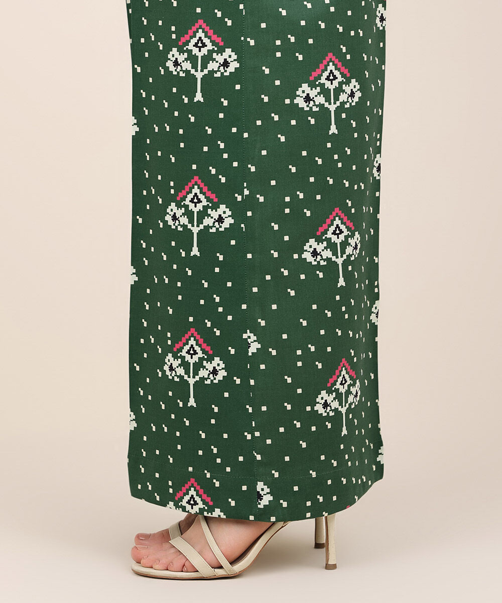 Women's RTW Cotton Viscose Green Printed Flared Pants