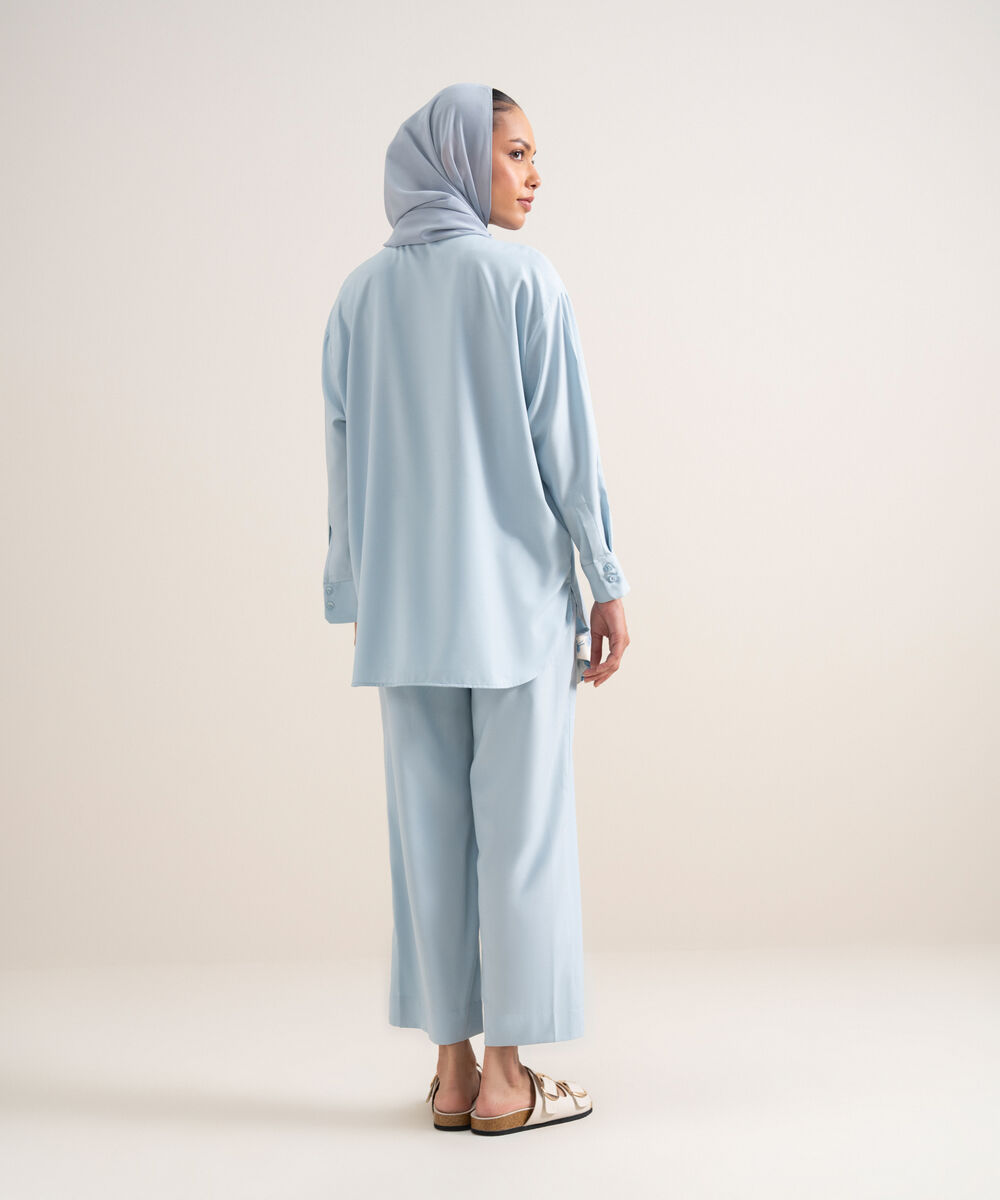Women's Sky Blue Viscose Button Down