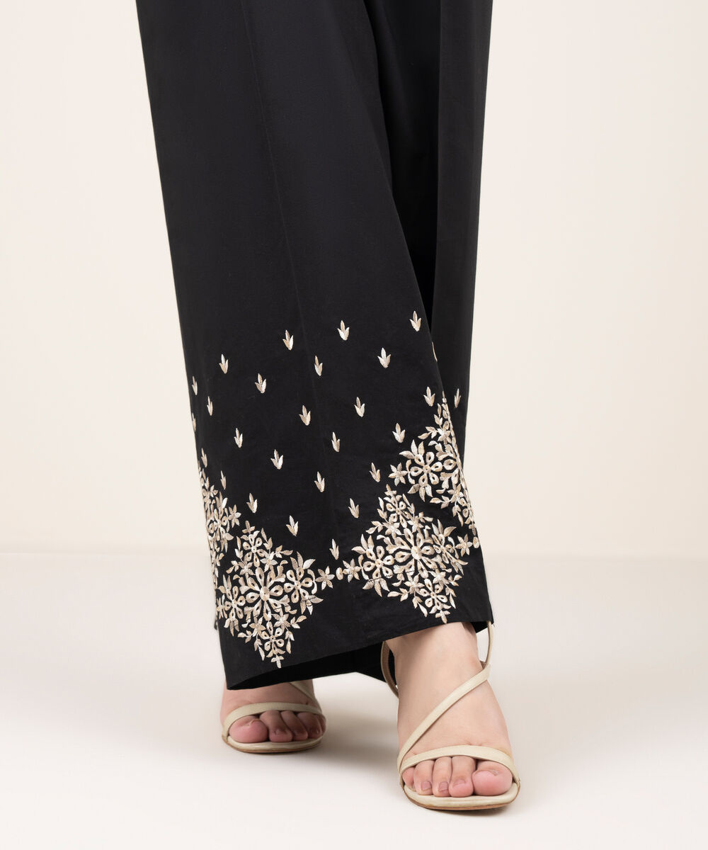 Women's RTW Cotton Embroidered Black Culottes