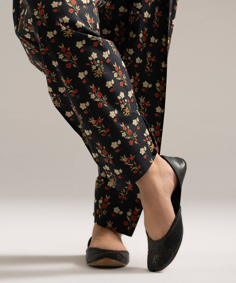 Women's RTW Cambric Printed Black Skinny Shalwar