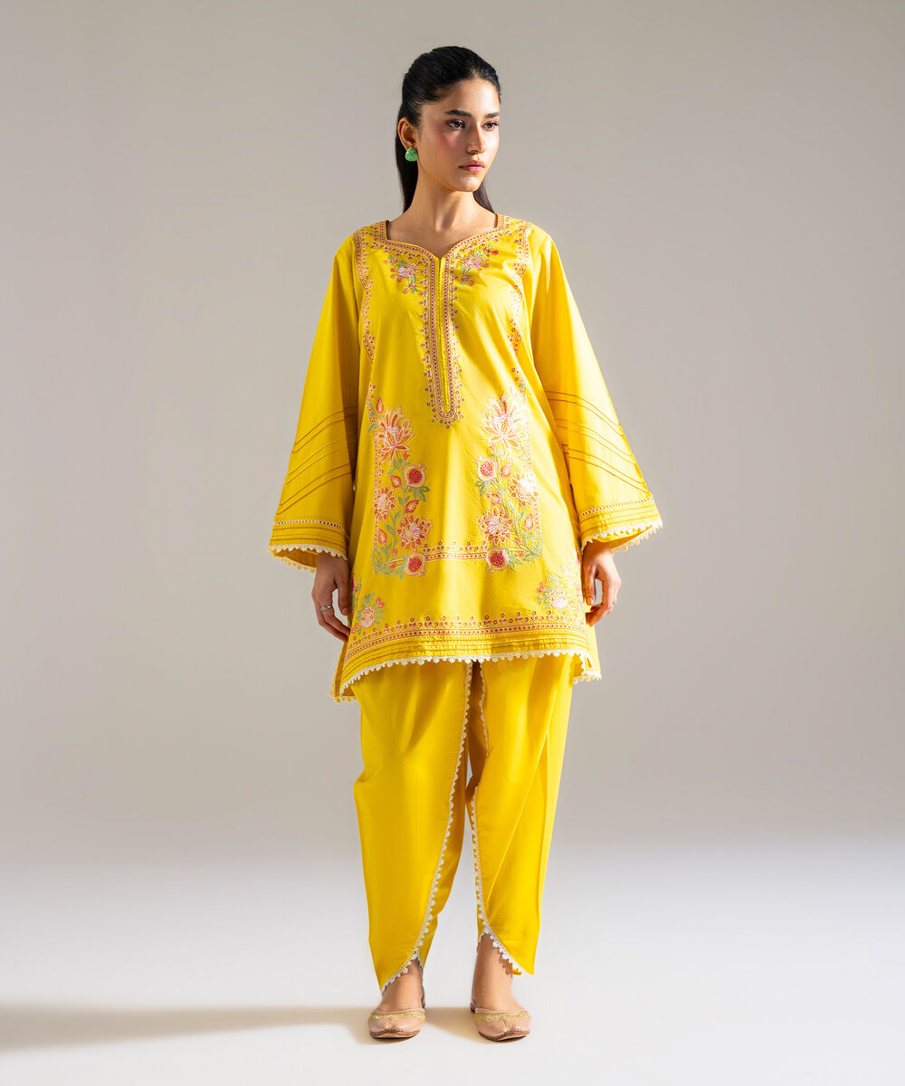 Women's RTW Lawn Embroidered Yellow 2 Piece Suit