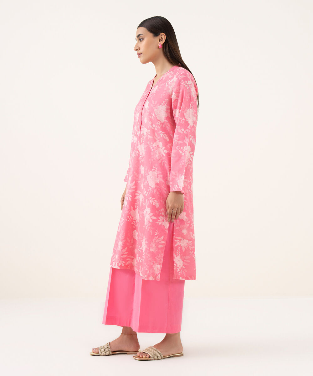 Women's RTW Dobby Pink Printed Straight Shirt