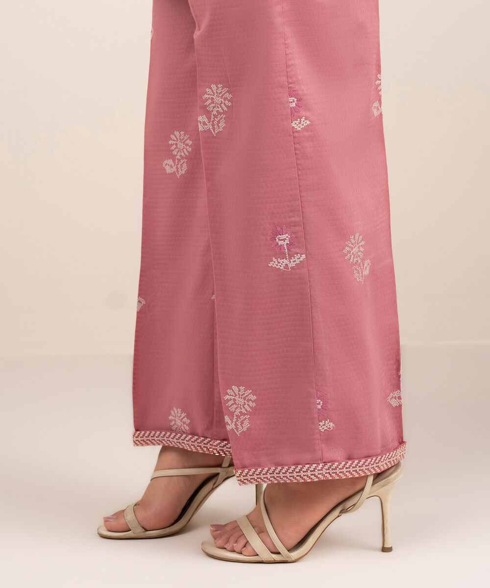 Women's RTW Dobby Embroidered Pink Straight Pants