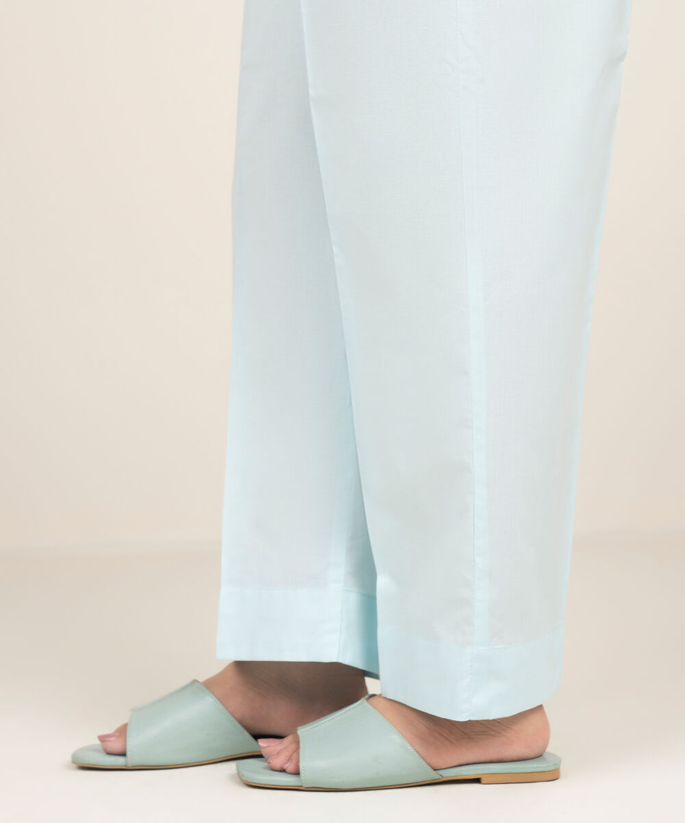 Women's RTW Cambric Solid Blue Straight Pants