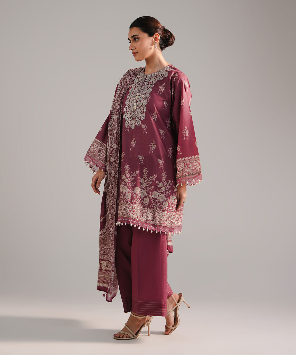 Women's RTW Zari Lawn Embroidered Pink 3 Piece Suit