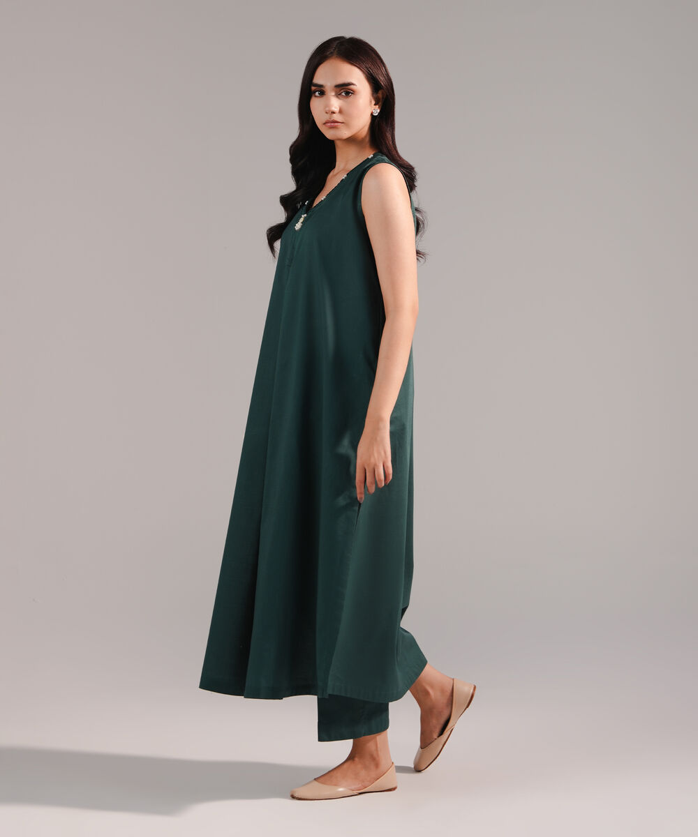 Women's RTW Crosshatch Solid Dark Green Straight Shirt