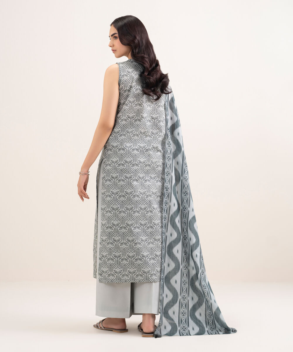 Women's Unstitched Lawn Printed Grey 3 Piece Suit