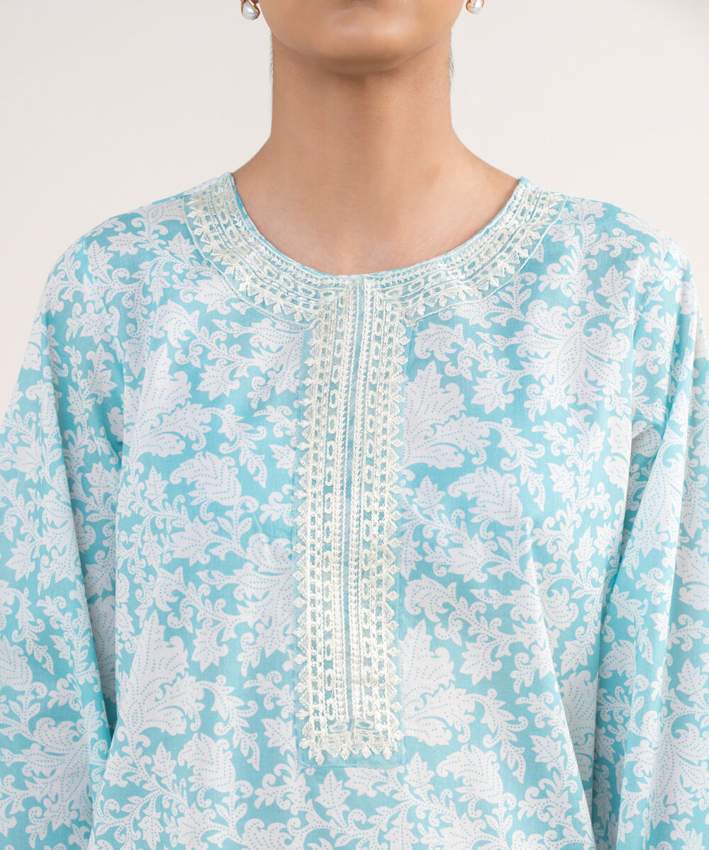 Women's RTW Lawn Blue Embroidered A-Line Shirt