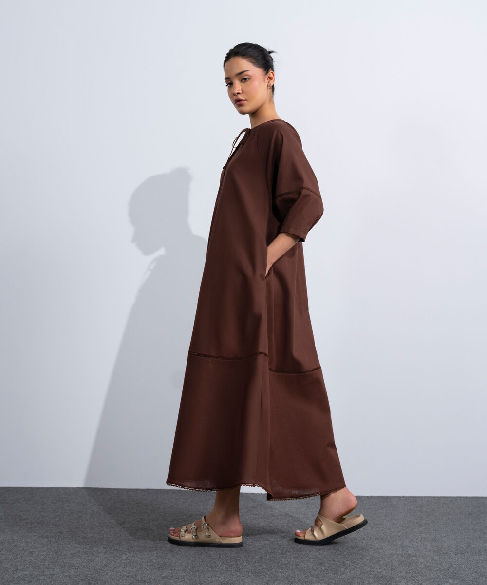 Women's Western Brown Voluminous Maxi Dress