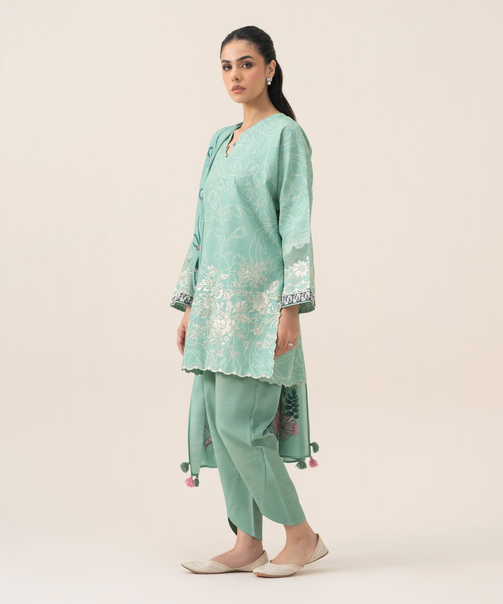 Women's Unstitched Premium Khaddar Embroidered Mint Green 3 Piece Suit