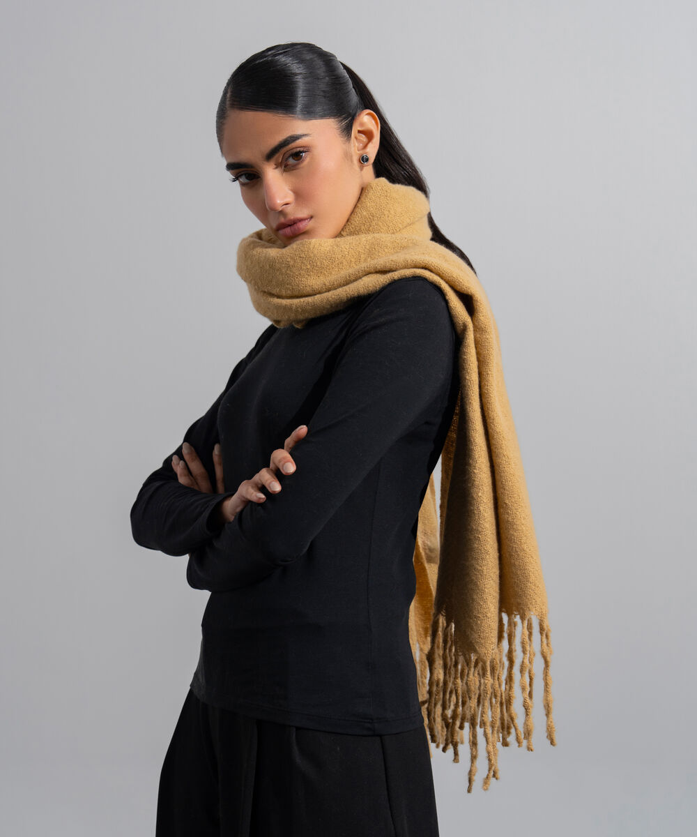 Women's Western Wear Brown Polyester Solid Woolen Scarf