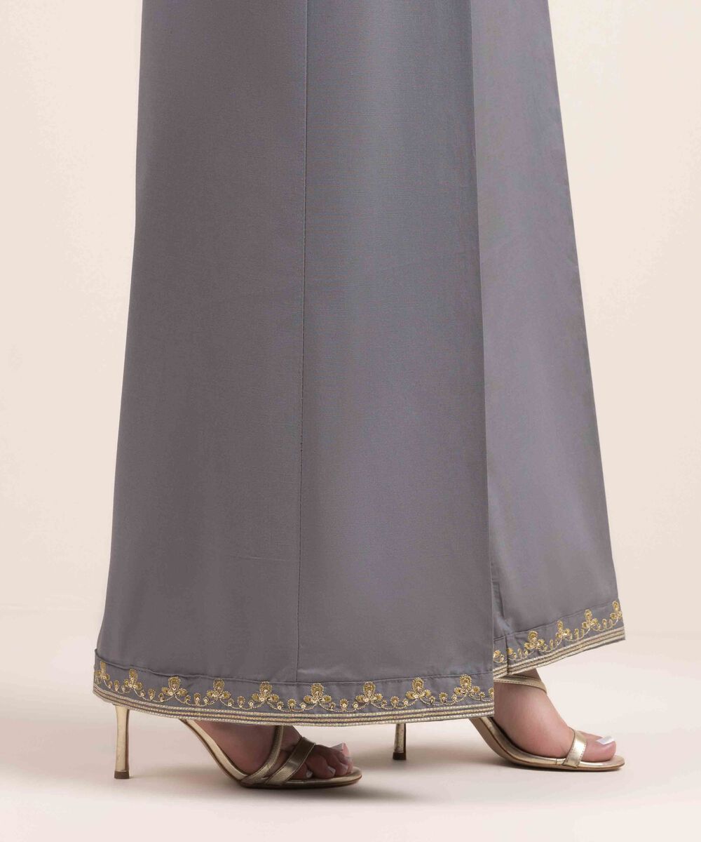 Woman - Grey Embroidered Cambric Culottes