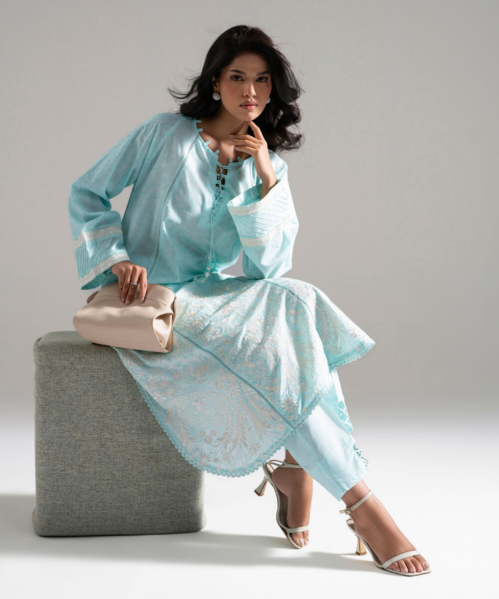 Women's RTW Lawn Embroidered Blue 2 Piece Suit