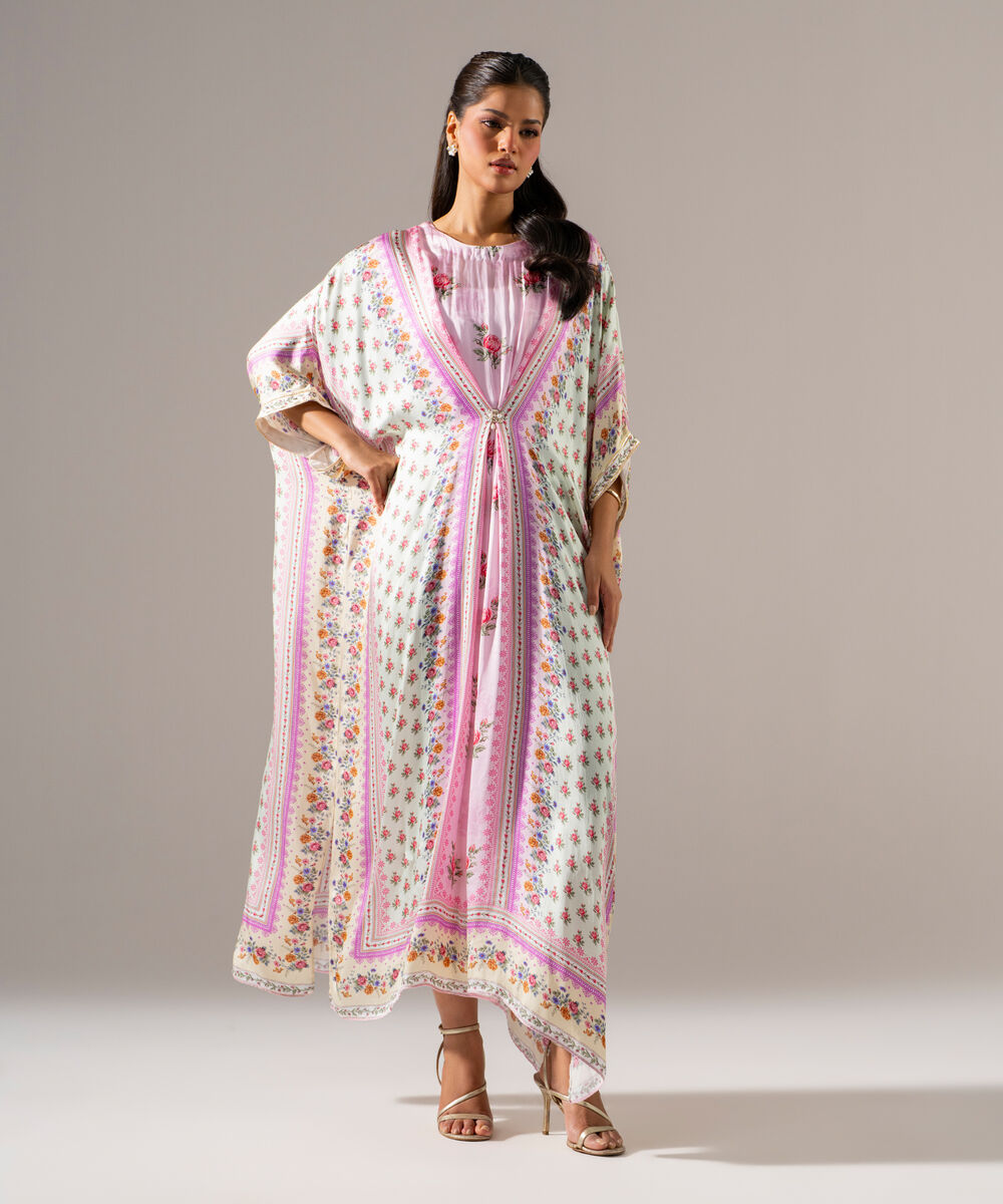 Women's RTW White Featheer Chamoz Printed Blue Kaftan