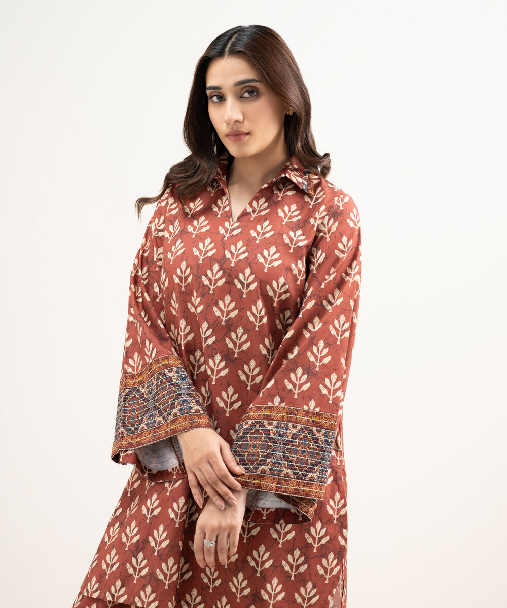Women's Unstitched Lawn Printed Red 2 Piece Suit