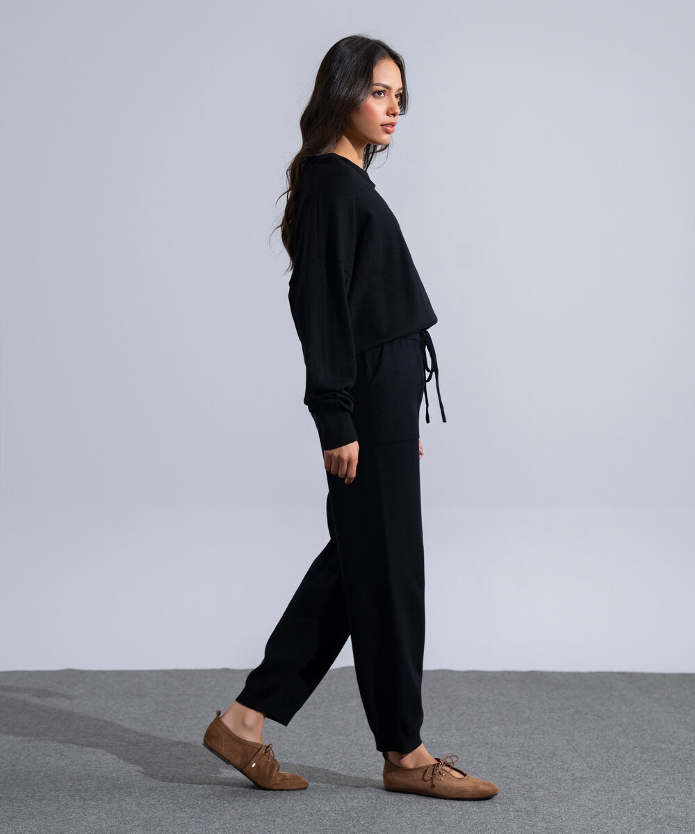 Women's Western Wear Black Knit Jogger Trousers