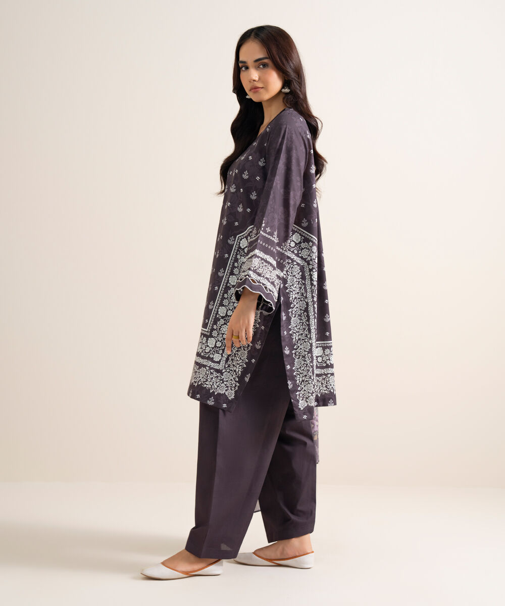 Women's Unstitched Printed Lawn Purple 3 Piece Suit