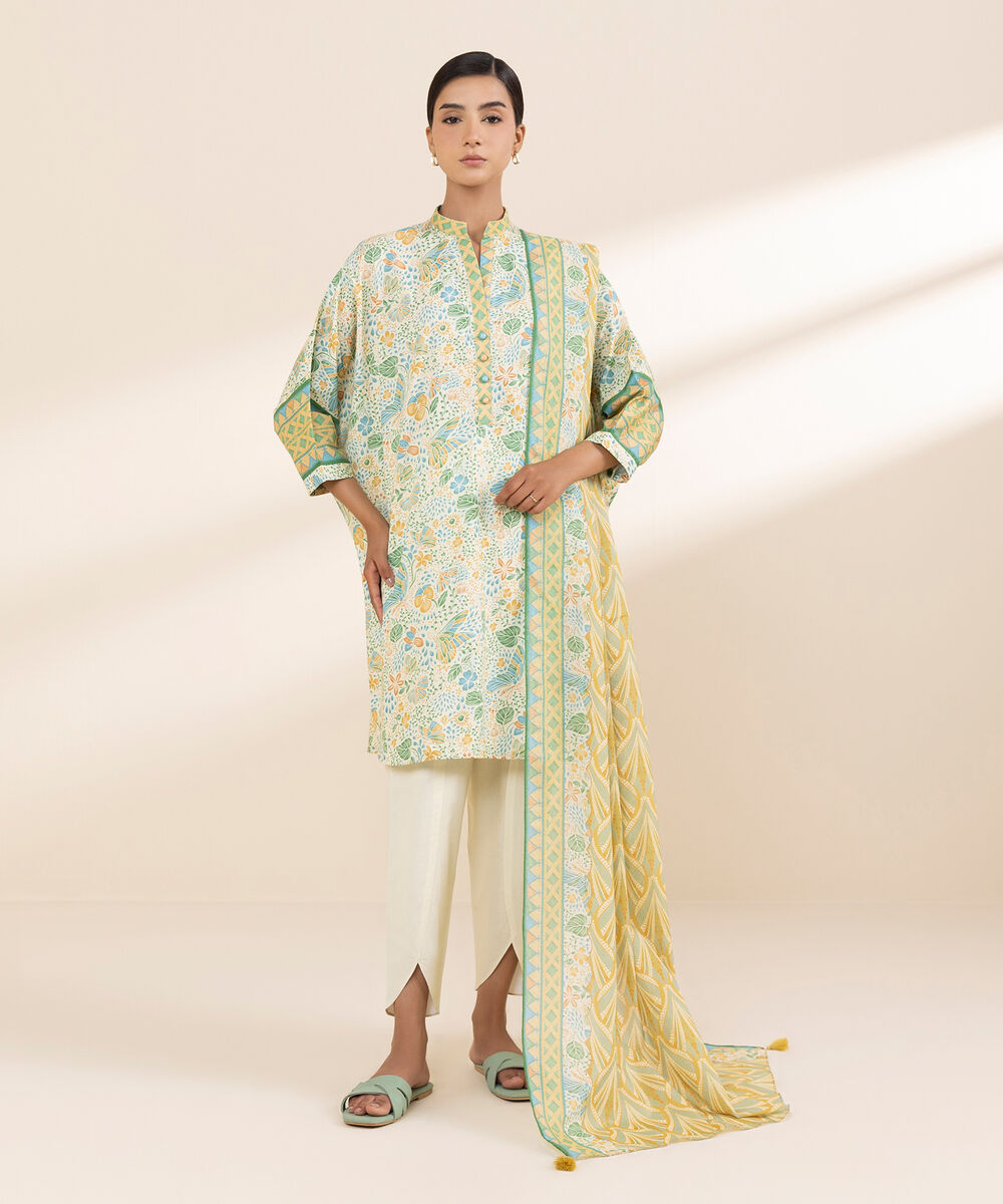 Women's Unstitched Lawn Printed Multi 3 Piece Suit