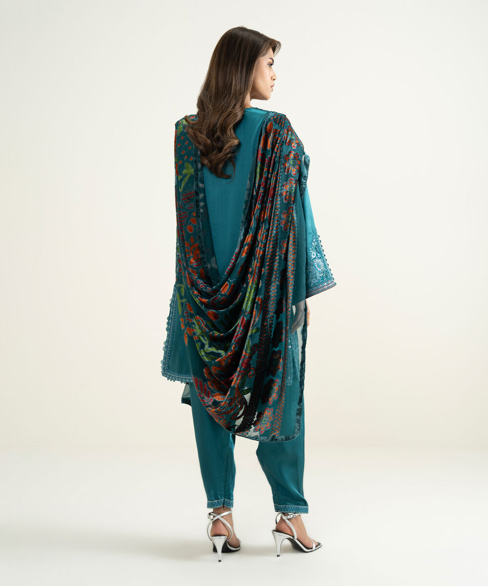 Women's Unstitched Blended Satin 3 Piece Suit