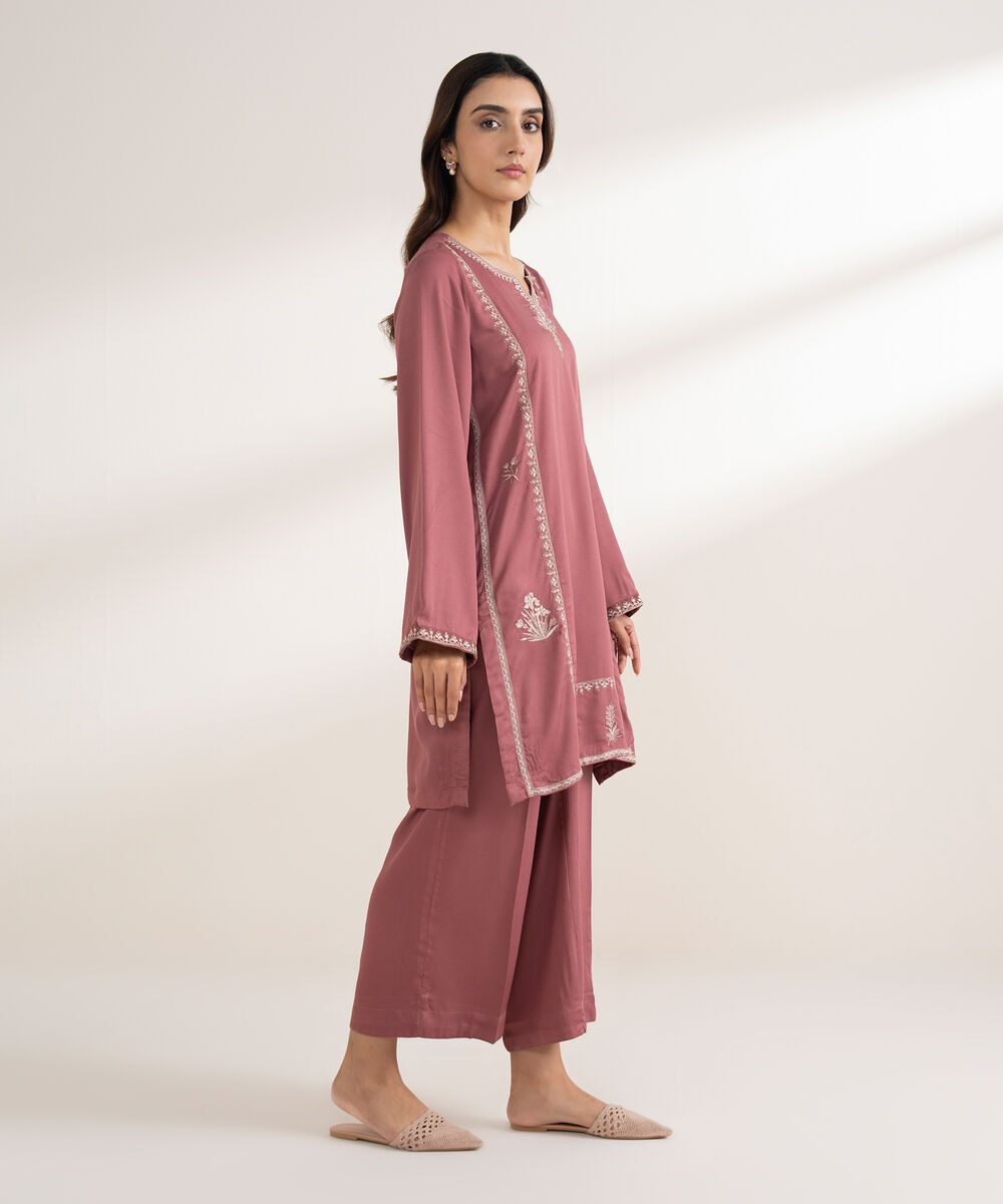 Women's RTW Bedford Embroidered Straight Mauve Shirt