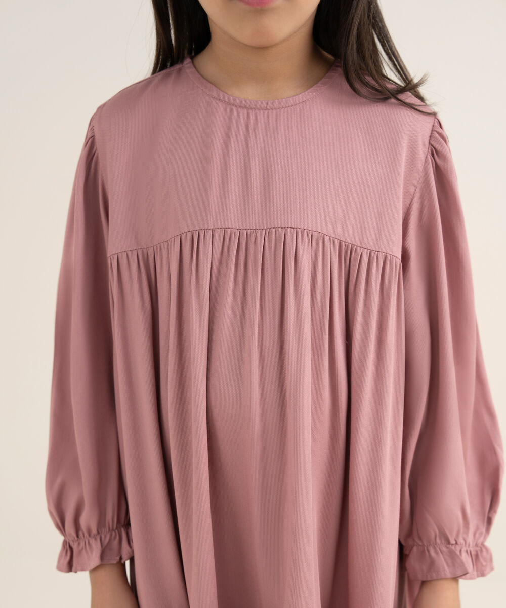Girl's Bedford Solid Pink Tier Dress