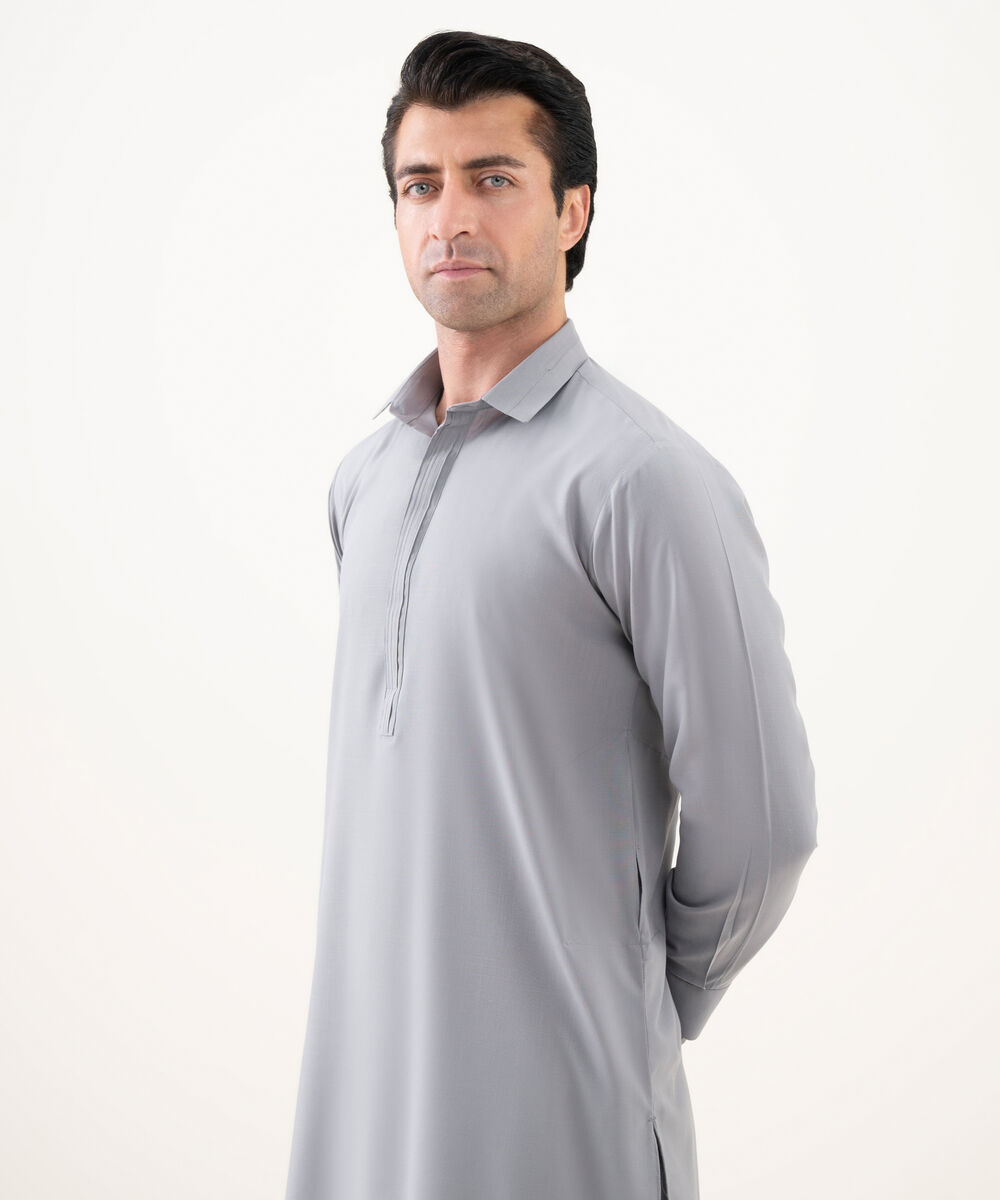 Men's Viscose Plain Grey Kameez Shalwar