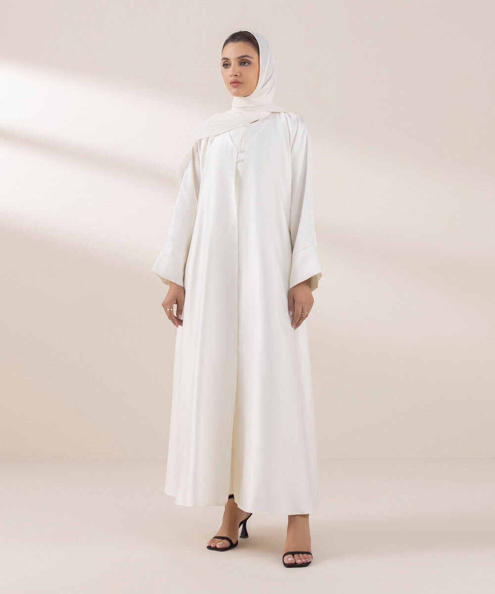 Double Layered Abaya Set Woman - White Double Layered Abaya Set