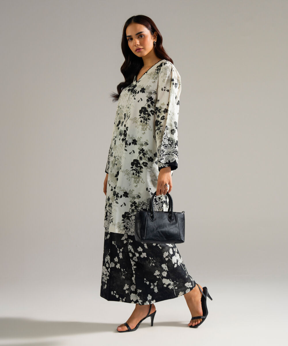 Women's RTW Lawn Embroidered White Straight Shirt