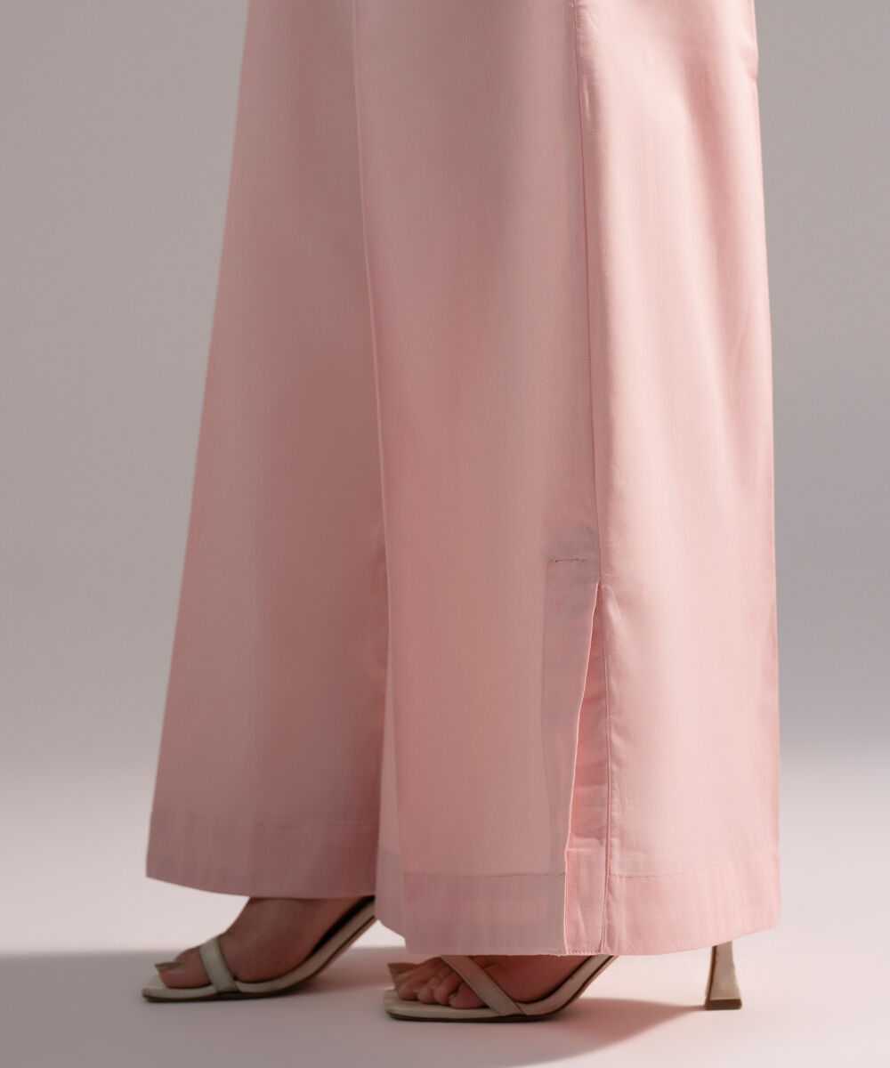 Women's RTW Cambric Solid Pink Flared Pants