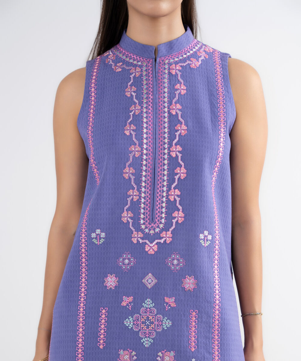 Women's Unstitched Dobby Embroidered Purple 2 Piece Suit