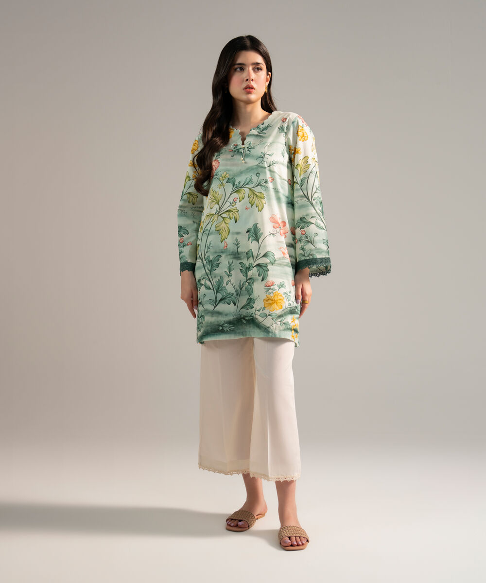 Women's RTW Lawn Printed Green 2 Piece Suit