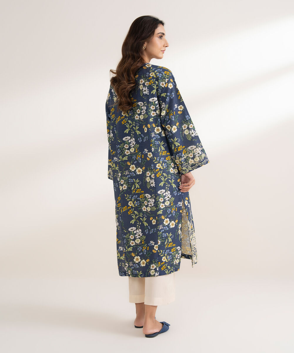 Women's RTW Khaddar Embroidered A-Line Blue Shirt