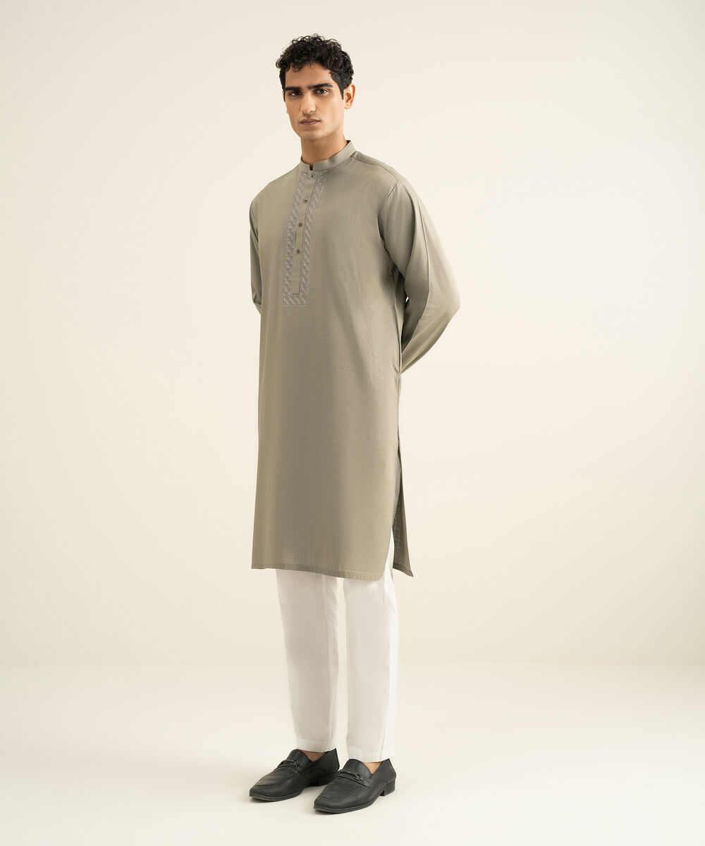 Men's olive brown Cotton Slub Kurta