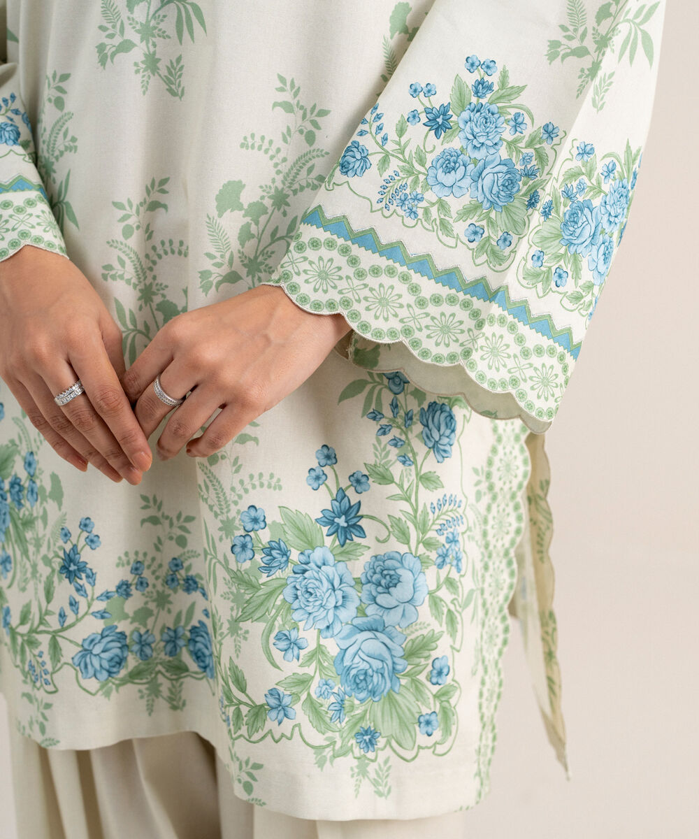Women's Unstitched Lawn Printed Off White  3 Piece Suit