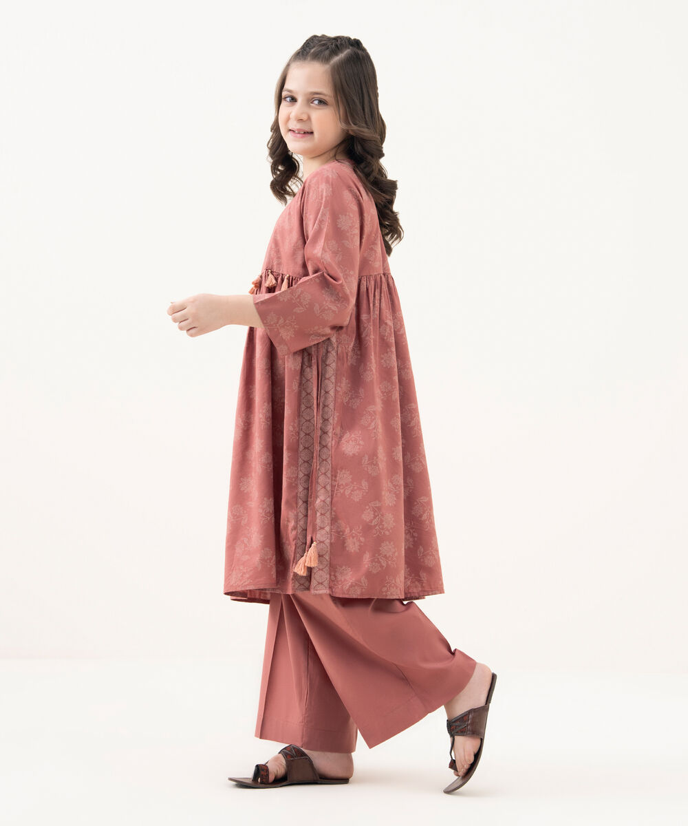 Girl's Cotton Viscose Printed Pink 2 Piece Suit